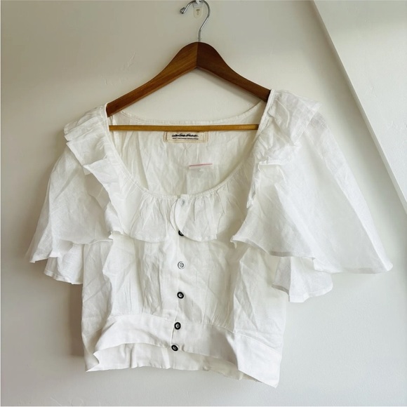NWT We The Free Free People Puff flutter Sleeve 100% Linen Button Up blouse | S - Picture 6 of 12